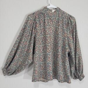 Fritzi Vintage 80s Paisley Floral Blouse Size S / M  Balloon Sleeve Boho Prairie